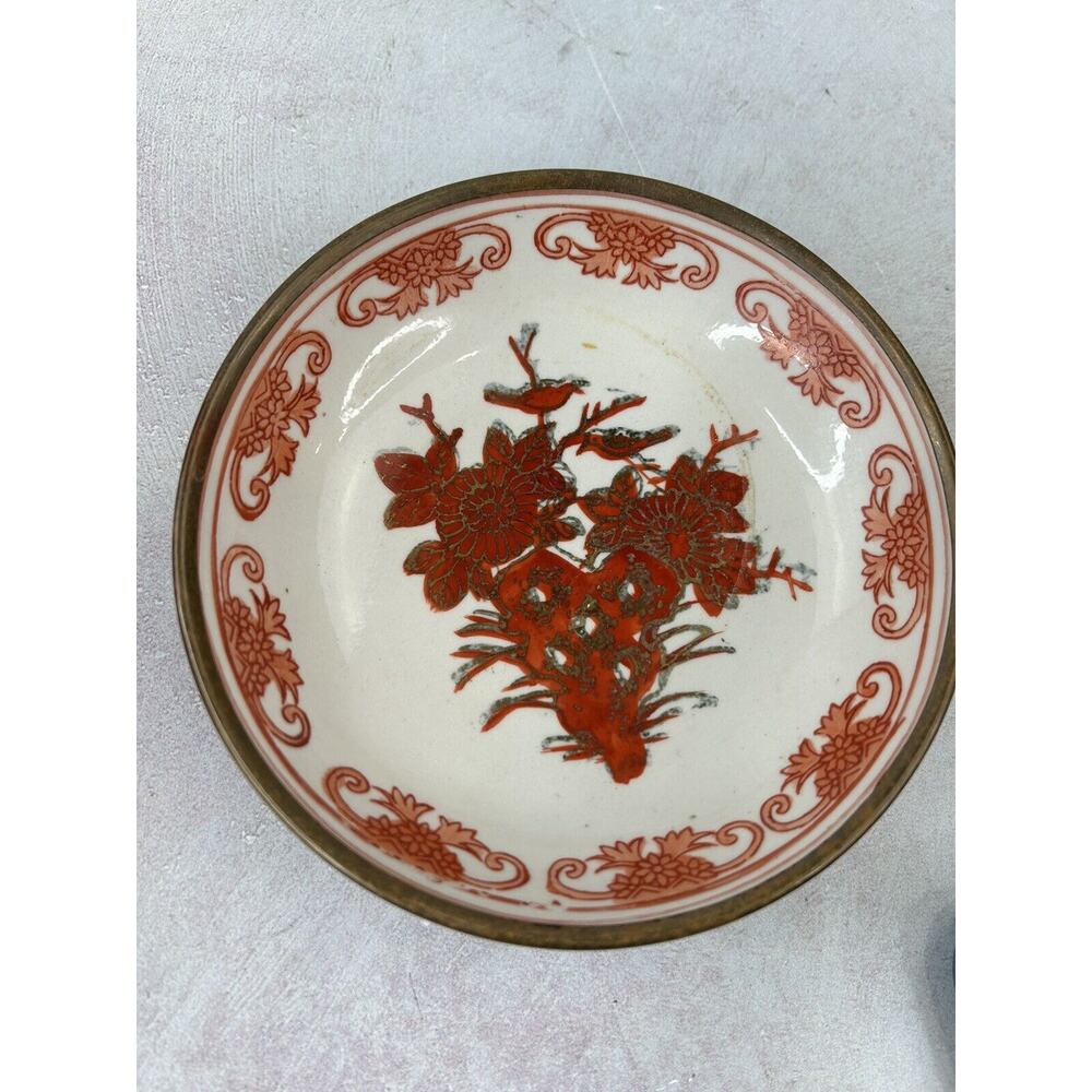 vintage japanese porcelain and brass plate Wall hanging